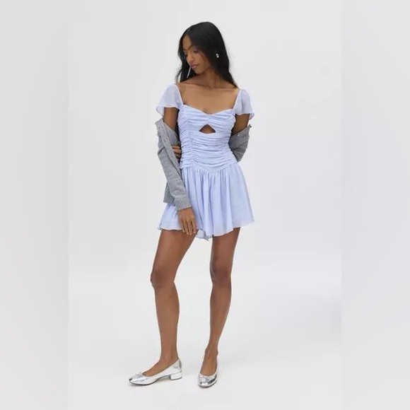 Kimchi Blue Pants - Kimchi Blue Pastel Blue Balletcore Romper Chiffon Ruched Coquette Small New